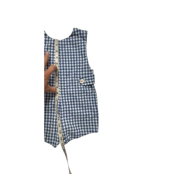 Vintage Boys 4T Check Shortall Romper ABC 70s Blue White Unbranded - Picture 3 of 4